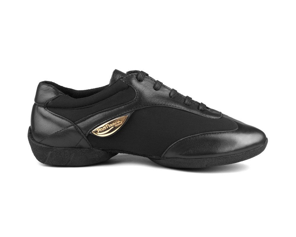 PD03 Fashion Dance Sneaker von Portdance in Schwarz mit Sneaker-Sohle, goldenem Logo und Tragekomfort für alle Tanzstile.